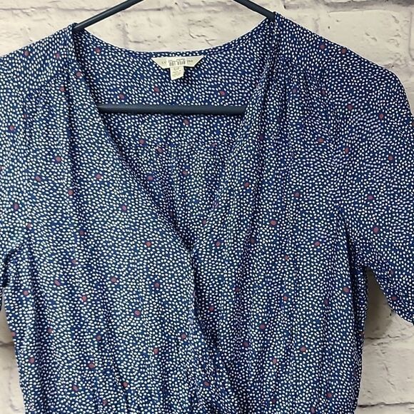 Lucky Brand Ruffled Surplice Blue Polka Dot Dress Cute Casual Comfy Pullover LB - Picture 3 of 11
